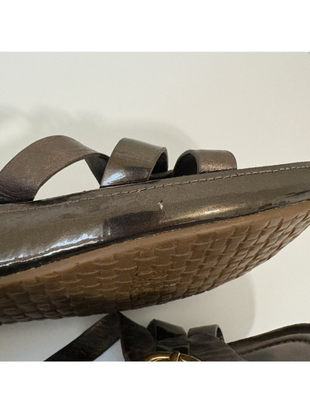 Cole Haan Brown Bronze Leather Slip On Buckle Sandals - Picture 4 of 15